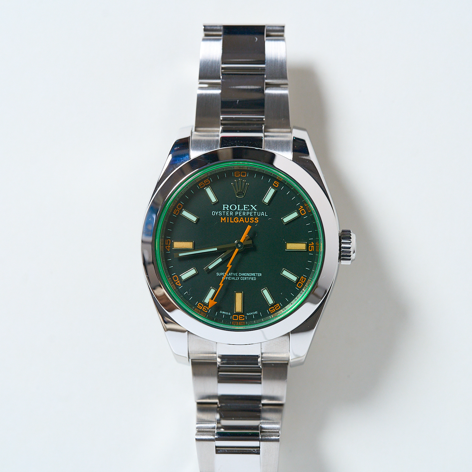 Rolex Milgauss 116400GV 40mm Green Crystal Black Dial Stainless